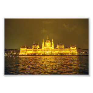 Hungarian Parliament, Budapest, Hungary at Night Photo Print