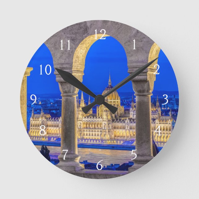 Hungarian Parliament Building at Dusk Round Clock (Front)