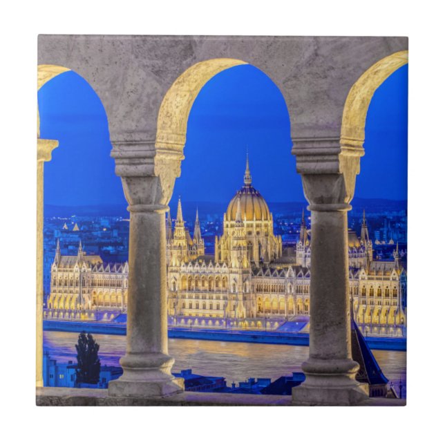 Hungarian Parliament Building at Dusk Tile (Front)