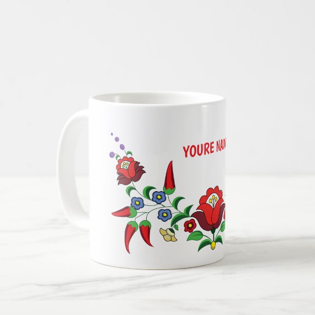 Hungarian personalised floral coffee mug (Front Left)