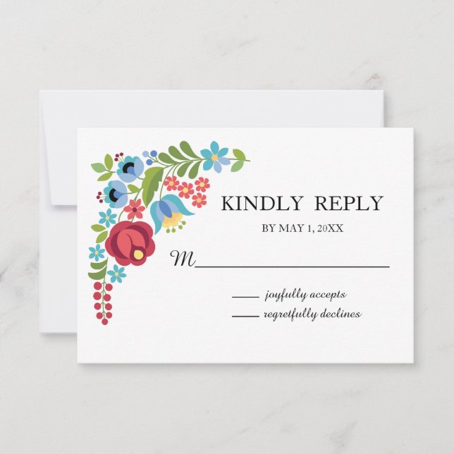 Hungarian Red Rose Wedding RSVP Card (Front)