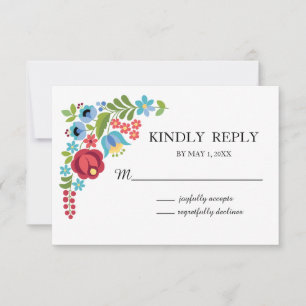 Hungarian Red Rose Wedding RSVP Card