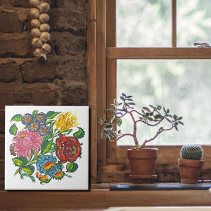 Hungarian rustic flowers tile