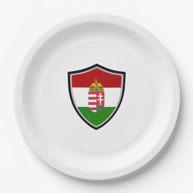 Hungarian shield flag-coat arms paper plate (Front)