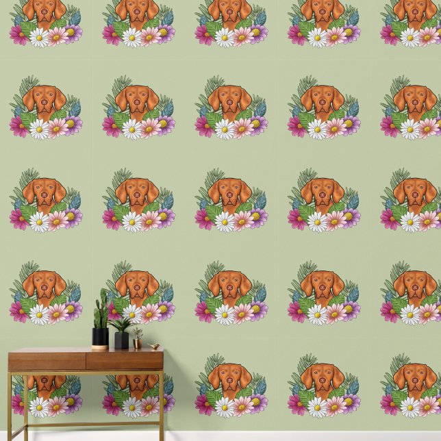 Hungarian Vizsla And Colourful Summer Flowers Gree Wallpaper (Hallway)