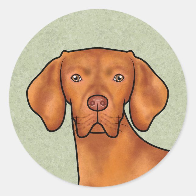 Hungarian Vizsla Cartoon Pointer Dog Head Green Classic Round Sticker (Front)