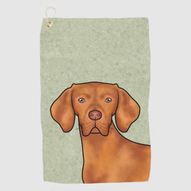 Hungarian Vizsla Cartoon Pointer Dog Head Green Golf Towel (Front)