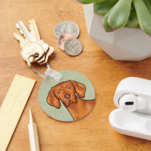 Hungarian Vizsla Cartoon Pointer Dog Head Green Key Ring