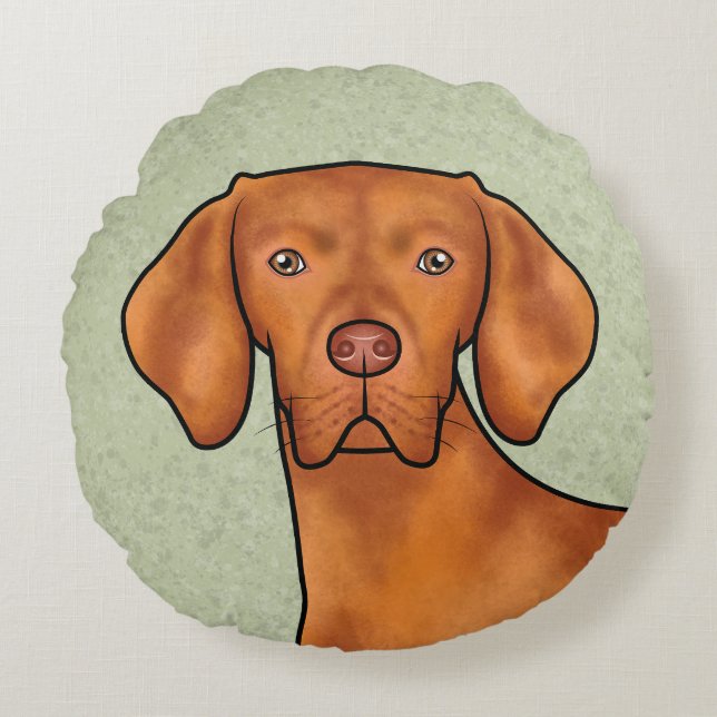 Hungarian Vizsla Cartoon Pointer Dog Head Green Round Cushion (Front)