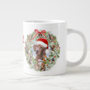 Hungarian Vizsla Christmas wreath Large Coffee Mug