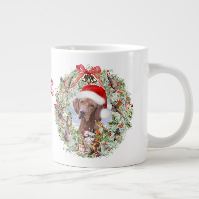 Hungarian Vizsla Christmas wreath Large Coffee Mug (Right)