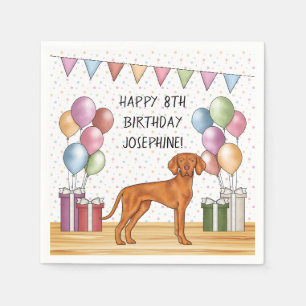 Hungarian Vizsla Colourful Pastel Happy Birthday Napkin