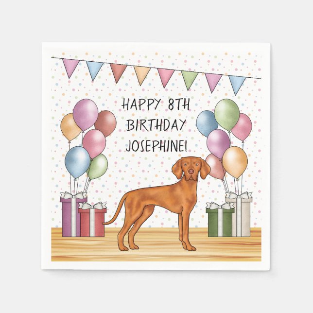 Hungarian Vizsla Colourful Pastel Happy Birthday Napkin (Front)