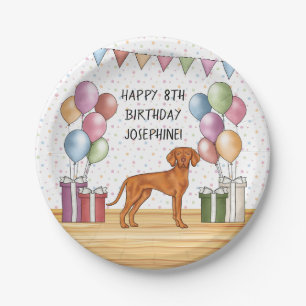 Hungarian Vizsla Colourful Pastel Happy Birthday Paper Plate