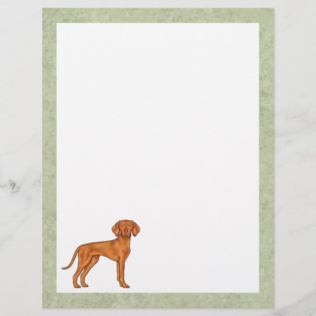 Hungarian Vizsla Cute Pointer Dog Drawing Green Custom Letterhead (Front)
