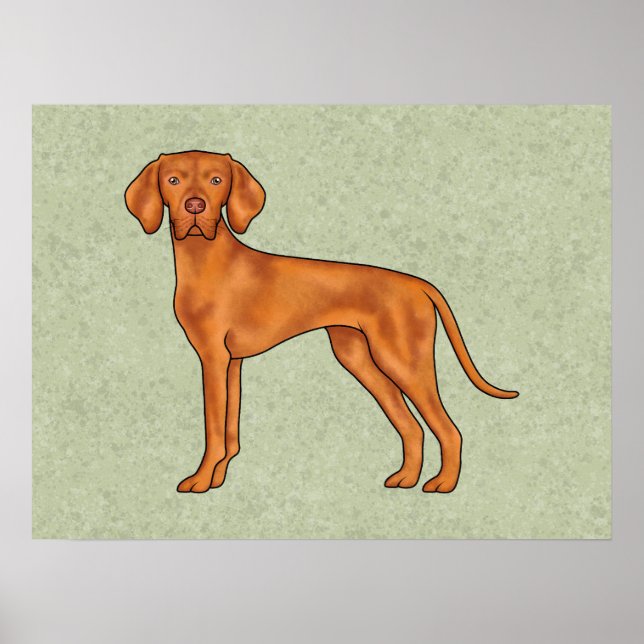 Hungarian Vizsla Cute Pointer Dog Drawing Green Poster (Front)