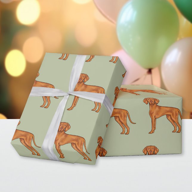 Hungarian Vizsla Cute Pointer Dog Pattern Green Wrapping Paper (Creator Uploaded)