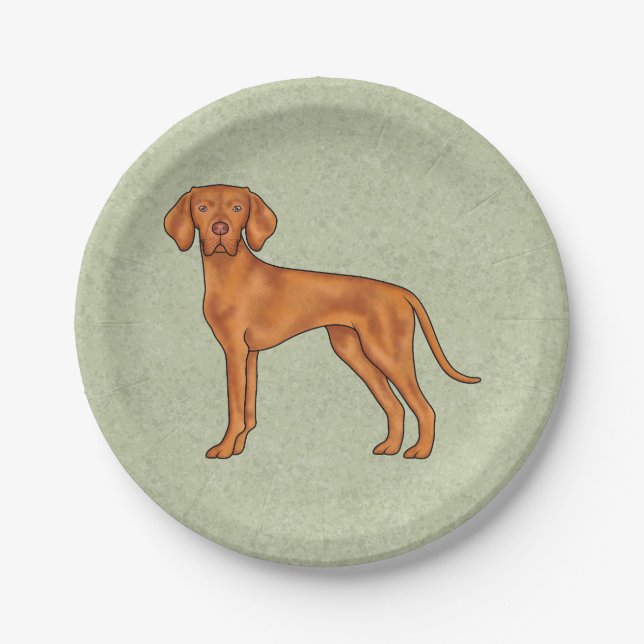 Hungarian Vizsla Cute Pointer Dog Standing Green Paper Plate (Front)