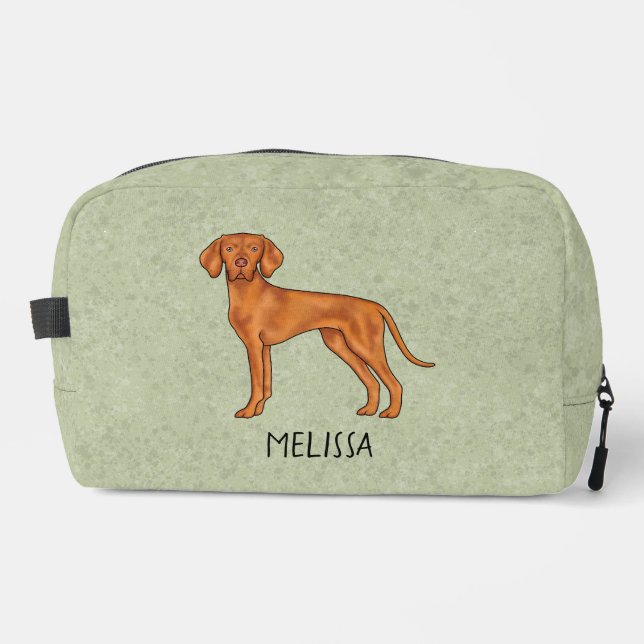 Hungarian Vizsla Cute Pointer Dog With Name Green Dopp Kit (Front)