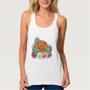 Hungarian Vizsla Dog Head And Colourful Wildflower Singlet