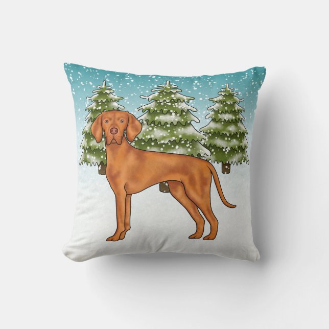 Hungarian Vizsla Dog In Snowy Winter Forest Cute Cushion (Front)
