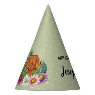 Hungarian Vizsla Dog Summer Floral Happy Birthday Party Hat
