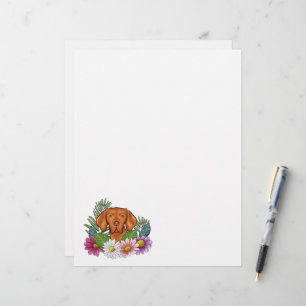 Hungarian Vizsla Head With Colourful Summer Flower Custom Letterhead