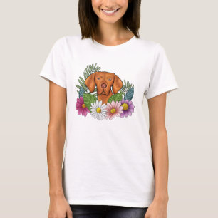 Hungarian Vizsla Head With Colourful Summer Flower T-Shirt