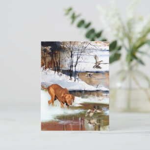 Hungarian Vizsla, hunting ducks in winter Postcard