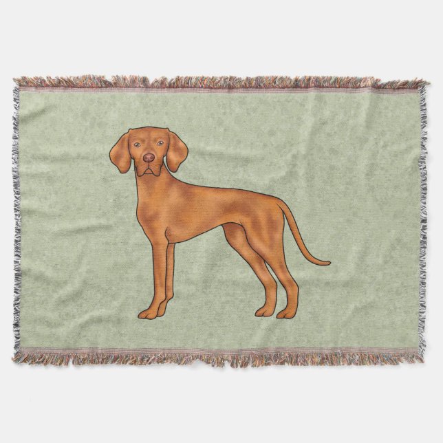 Hungarian Vizsla Pointer Cartoon Dog Drawing Green Throw Blanket (Front)
