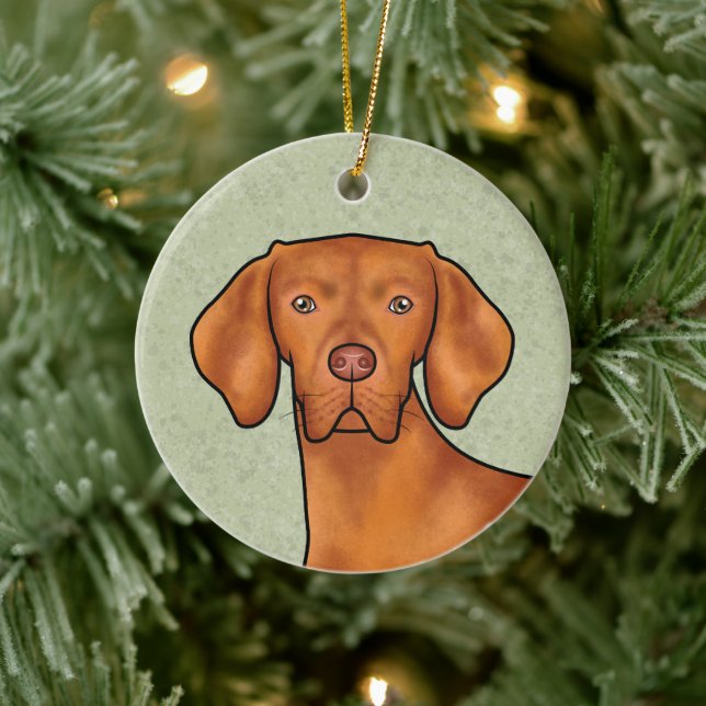 Hungarian Vizsla Pointer Dog Head With Name Green Ceramic Tree Decoration (Tree)