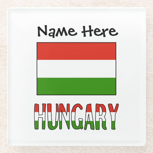 Hungary and Hungarian Flag Personalised  Glass Coaster (Front)