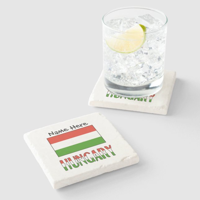 Hungary and Hungarian Flag Personalised  Stone Coaster (Side)