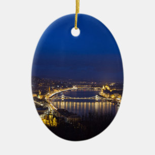 Hungary Budapest at night panorama Ceramic Tree Decoration