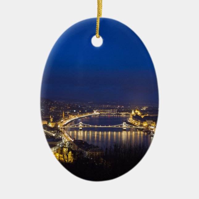 Hungary Budapest at night panorama Ceramic Tree Decoration (Front)