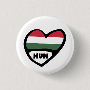 Hungary Country Code Flag Heart Pin Badge, HUN