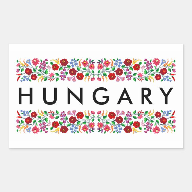 hungary country symbol name text folk motif tradit rectangular sticker (Front)