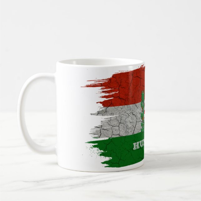 Hungary Flag Cracked Grunge Mug (Left)