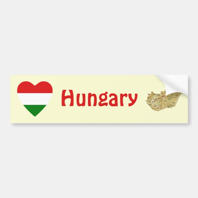 Hungary Flag Heart + Map Bumper Sticker (Front)