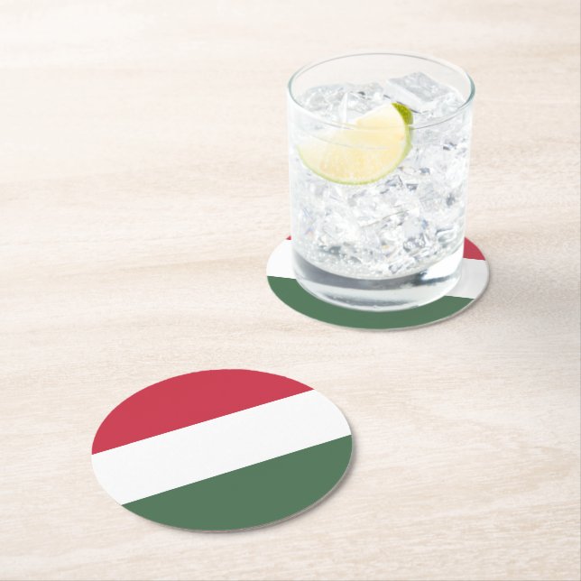 Hungary flag round paper coaster (Insitu)