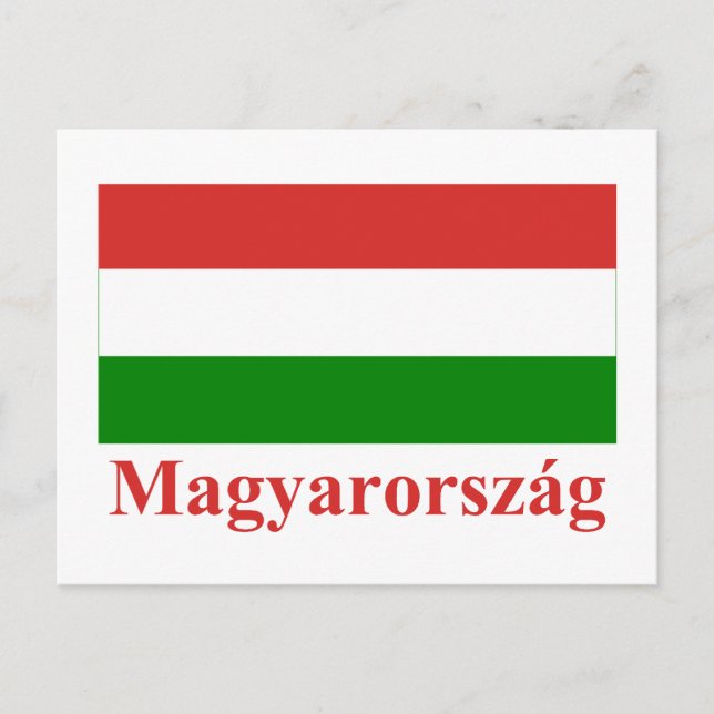 Hungary Flag with Name in Hungarian Postcard (Front)