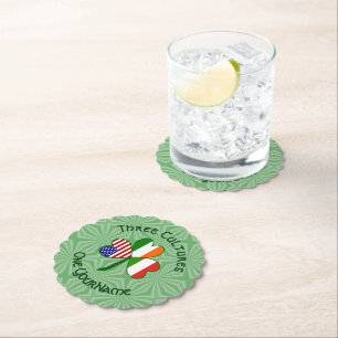 Hungary Ireland USA Shamrock Flag Personalised Paper Coaster
