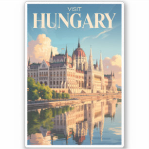 Hungary Parliament Illustration Travel Art Vintage