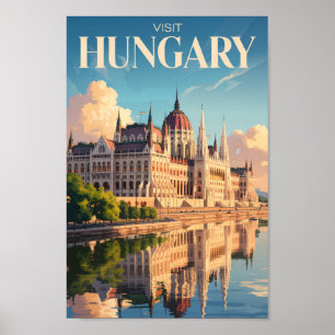 Hungary Parliament Illustration Travel Art Vintage Poster