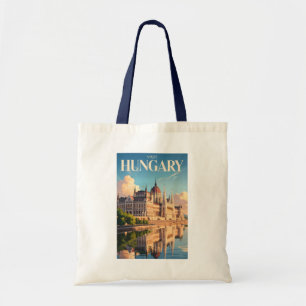 Hungary Parliament Illustration Travel Art Vintage Tote Bag