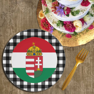 Hungary Plate, buffalo plaid & Hungarian Flag Paper Plate