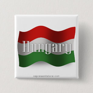 Hungary Waving Flag 15 Cm Square Badge
