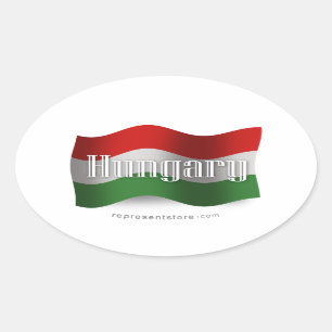 Hungary Waving Flag Oval Sticker