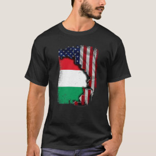 Hunggarian ROOTS Half American Flag Patrioitc Hung T-Shirt