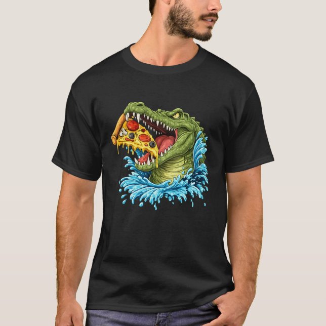 Hungry Alligator Pizza Lover Gift - Funny Reptile  T-Shirt (Front)